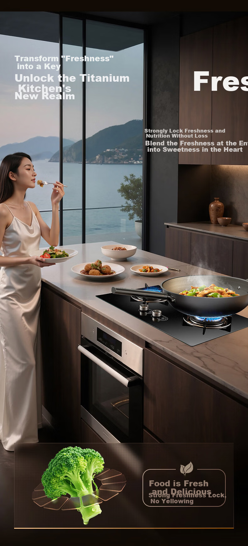 ASD Wok, Pure Titanium Wok, Easy Non-Stick Coating, Household Stir-Frying Pan, Non-Stick Pan, 32cm, Suitable for Gas And Induction Cooktops, Z6 8