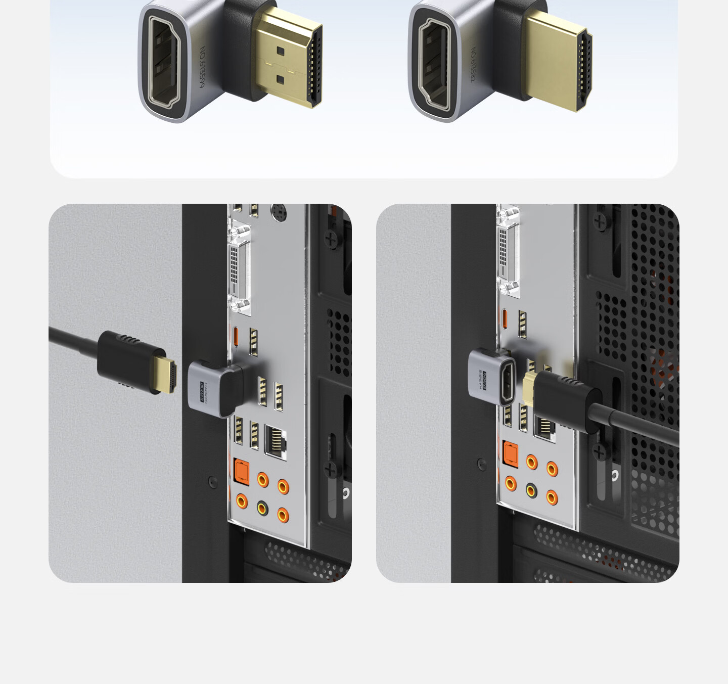Haibaisi HDMI Adapter 90-Degree Elbow Male to Female 2.1 Version Right Angle L-Shaped 8K Connector Extension Cable for PC Graphics Card Monitor Converter Directional Head 5