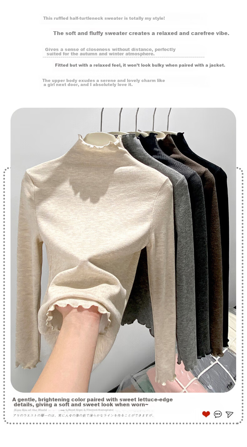 LangSha Ruffled Edge Half Turtleneck Slim Fit Knit Top for Women Spring Autumn New Stylish Outerwear 2