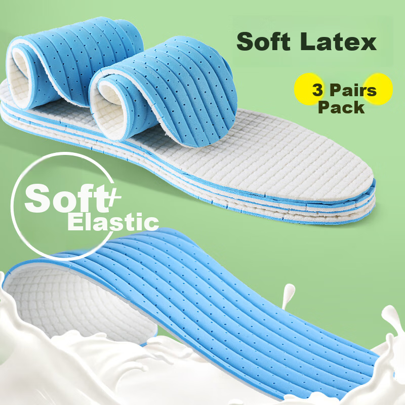 FOOTOPPO Antibacterial Latex Insoles for Men Summer Ultra-Thin Soft Elastic Insoles Military Training Sports Shock Absorption Sweat-Absorbing Breathable Thin Insoles