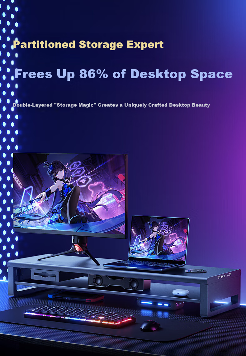 Sonaimo Monitor Riser Dual-Layer Desktop Stand Multifunctional Screen Elevation Base with USB 3.0 Hub 9