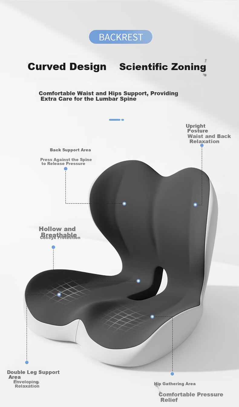 Yuzhaolin Office Lumbar Support Seat Cushion Integrated Backrest Hemorrhoid Relief Chair Cushion Ergonomic Hip Protection Seat Pad 4