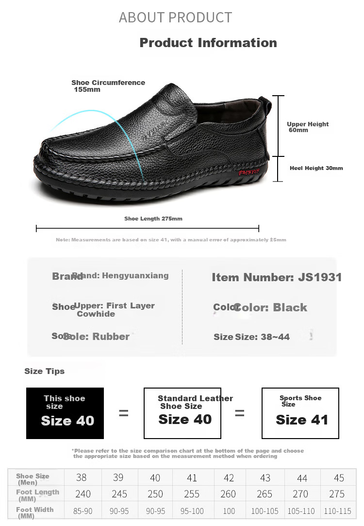 Hengyuanxiang Men's Slip-On Business Casual Driving Loafers JS1931 Black Size 41 4