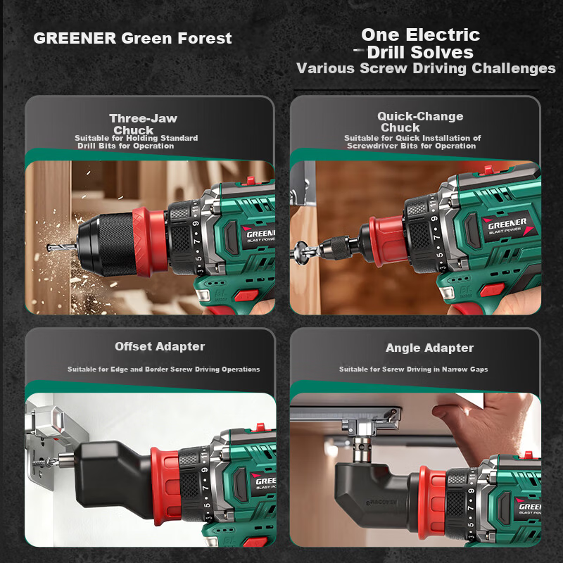 GREENER 16.8V Brushless Cordless Electric Drill with Quick-Change Chuck 2Ah Battery Dual Pack 3