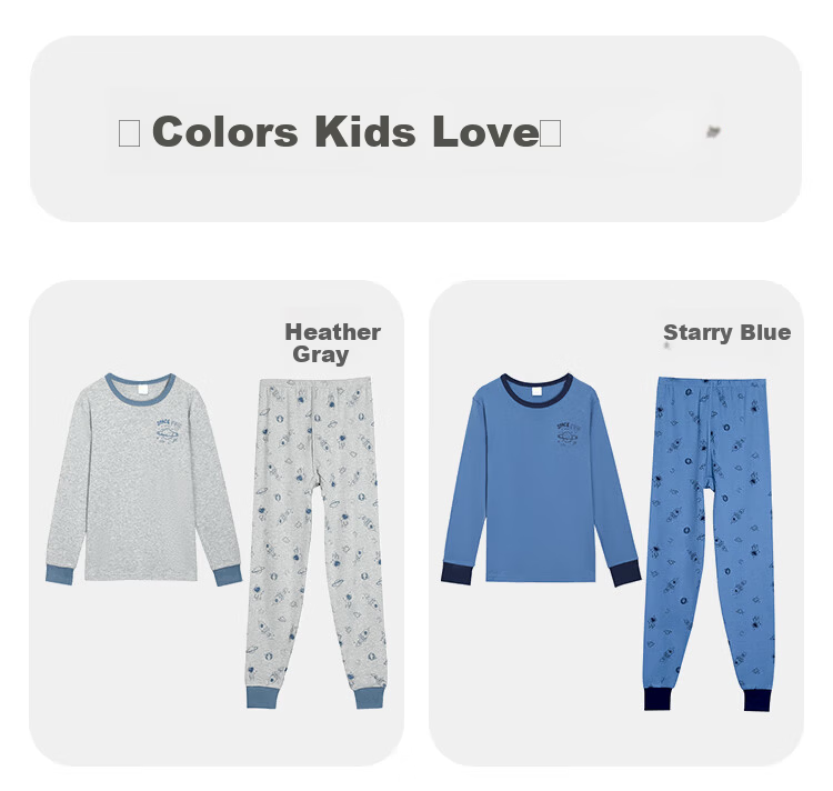 Hodohome Boys' Autumn Cotton Thermal Underwear Set, Class A, Thin, Warm Long Johns for Older Children, Size 165, Heather Gray, 120 7
