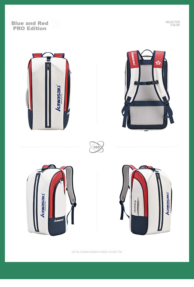 Kawasaki Badminton Backpack Unisex Large Capacity Waterproof Outdoor Shoulder Bag with Separate Shoe Compartment 23