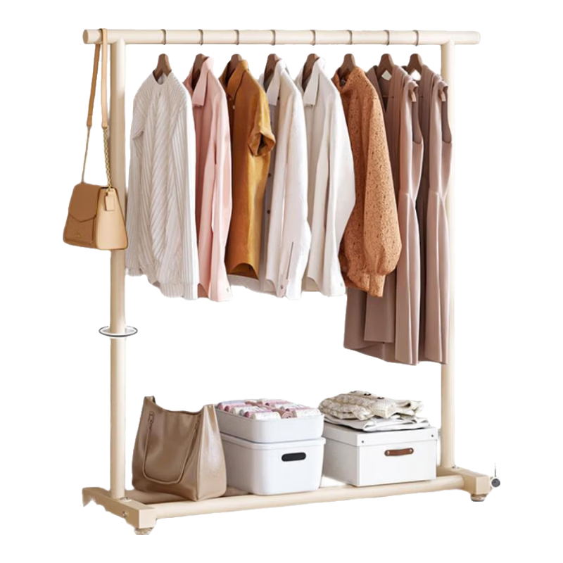 Jingjiayi Clothes Drying Rack, Floor-Standing Clothes Hanger, Balcony Drying Pole, Bedroom Home Dormitory Clothes Rack with Sliding Wheels, 1.5 Meters, White