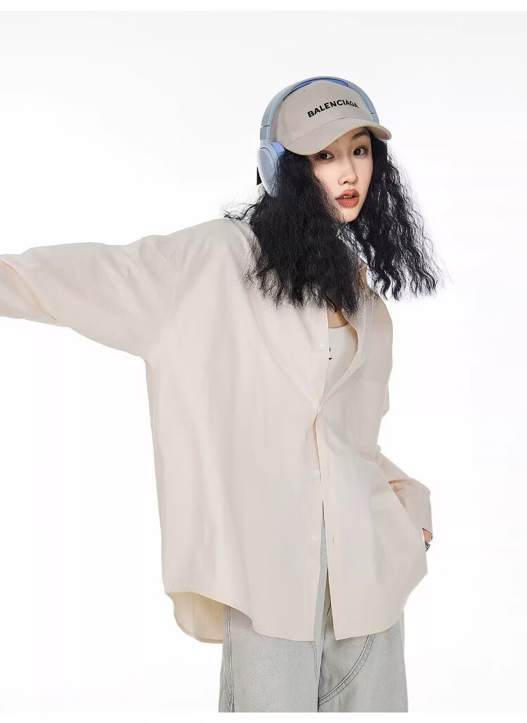 ICH MODE Blue Long Sleeve Women's Shirt Summer Loose Casual Blouse Versatile Trendy Top Jacket Blue S 40