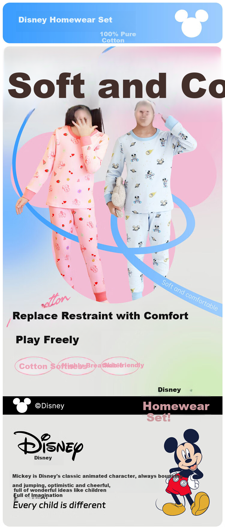 Disney Kids Class A Pure Cotton Autumn Thermal Underwear Set Full Print Boys Student Warm Innerwear Happy Donald Duck 120 1