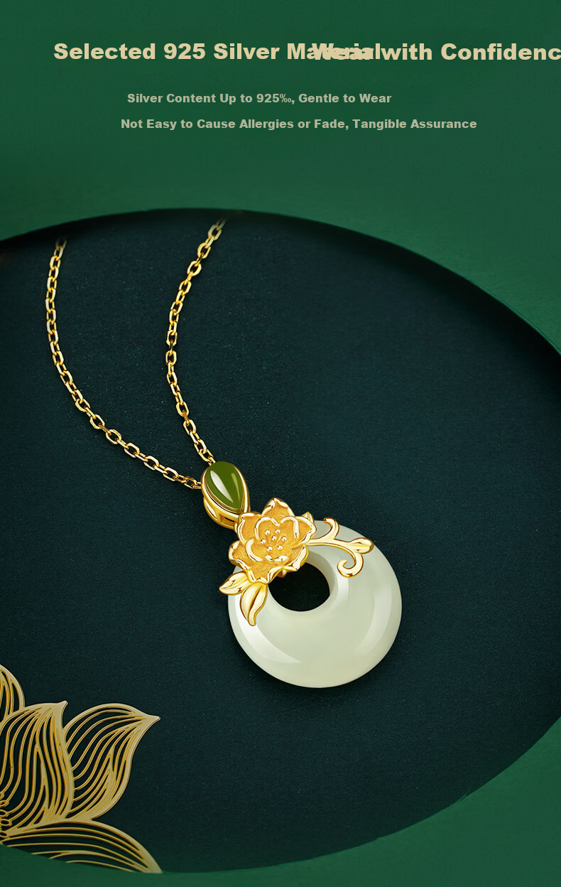 Zhenshang Silver China Gold Peony Ping An Kou Necklace Hetian Jade Pendant Birthday Gift for Mom 2026 New Premium Style 5