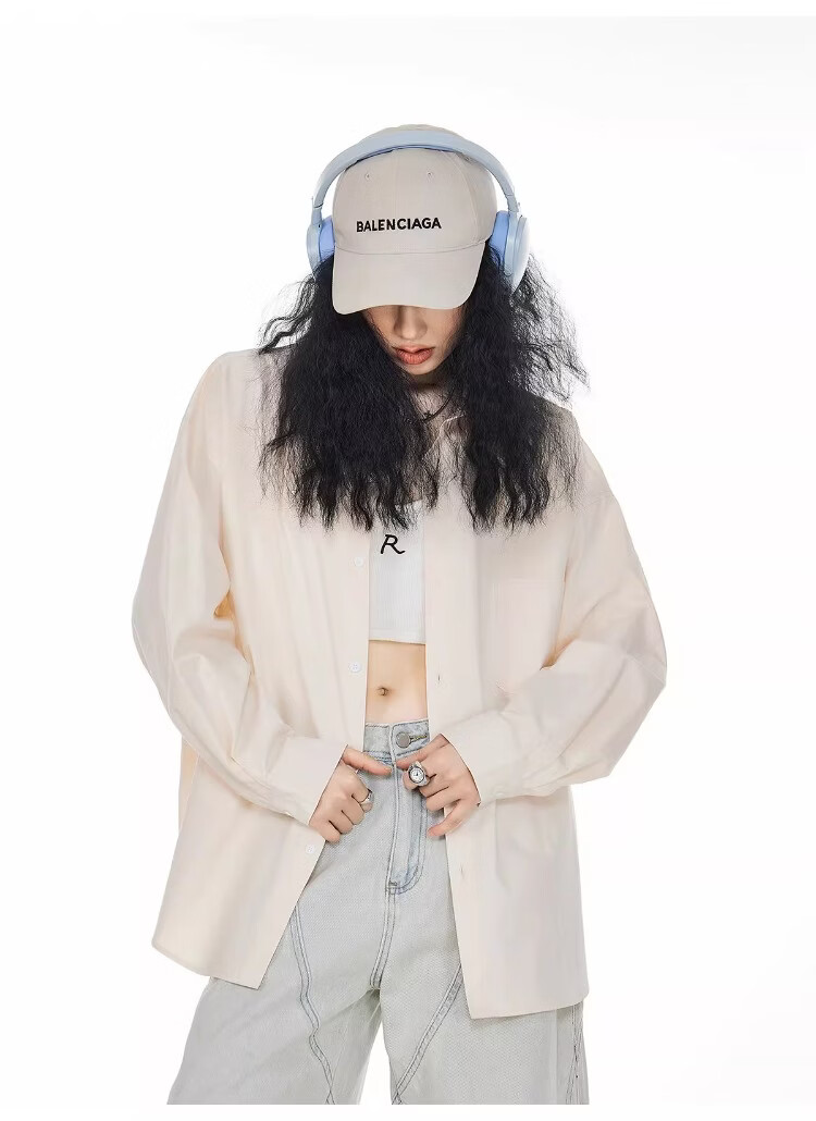 ICH MODE Blue Long Sleeve Women's Shirt Summer Loose Casual Blouse Versatile Trendy Top Jacket Blue S 32