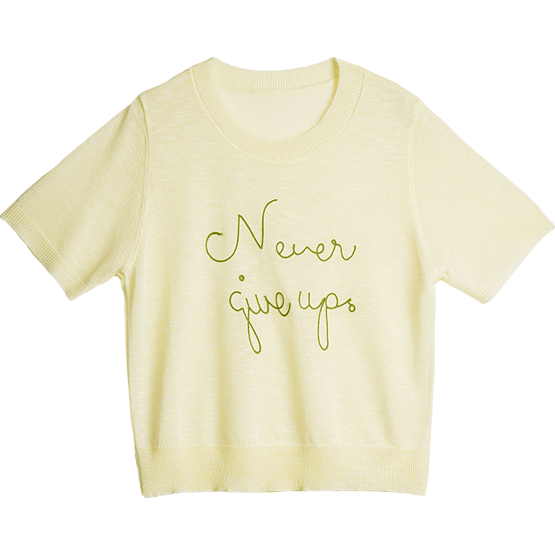 Olrain Eurielle Summer New Women's Lazy Bamboo Slub Yarn Knit Loose Versatile Thin Pullover Light Yellow M