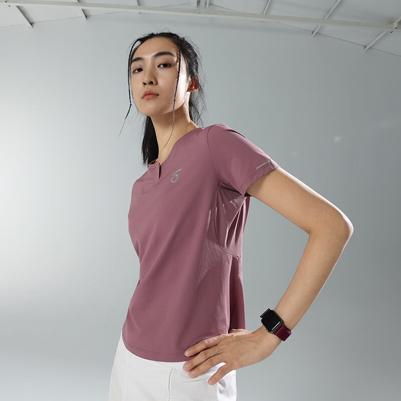 Macondo 26 Spring Summer New Sports Running Henry Shirt Moisture-Wicking Quick-Dry Cooling Short Sleeve Clay Color Women XL