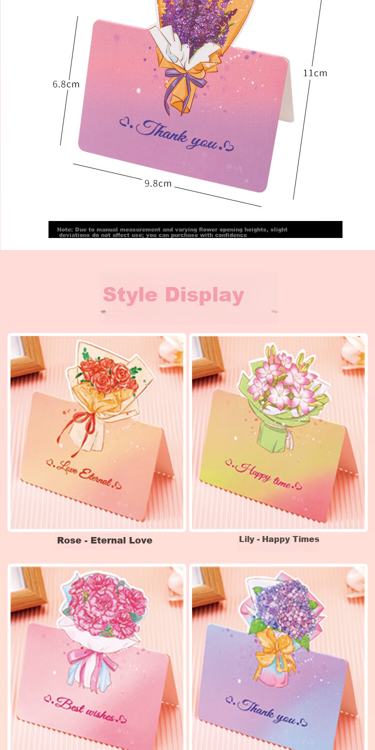 Jufu Women's Day Gift Birthday Cards 30pcs 3D Bouquet Greeting Cards Mother's Day Valentine's Day Birthday Postcards Decorative Blessing Cards 1