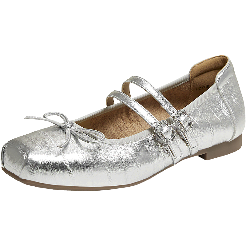 Basto [Film Diary] 26 Autumn Mall Sheepskin Ballet Mary Jane Shoes Women Flats UZT08CQ6 Silver 38
