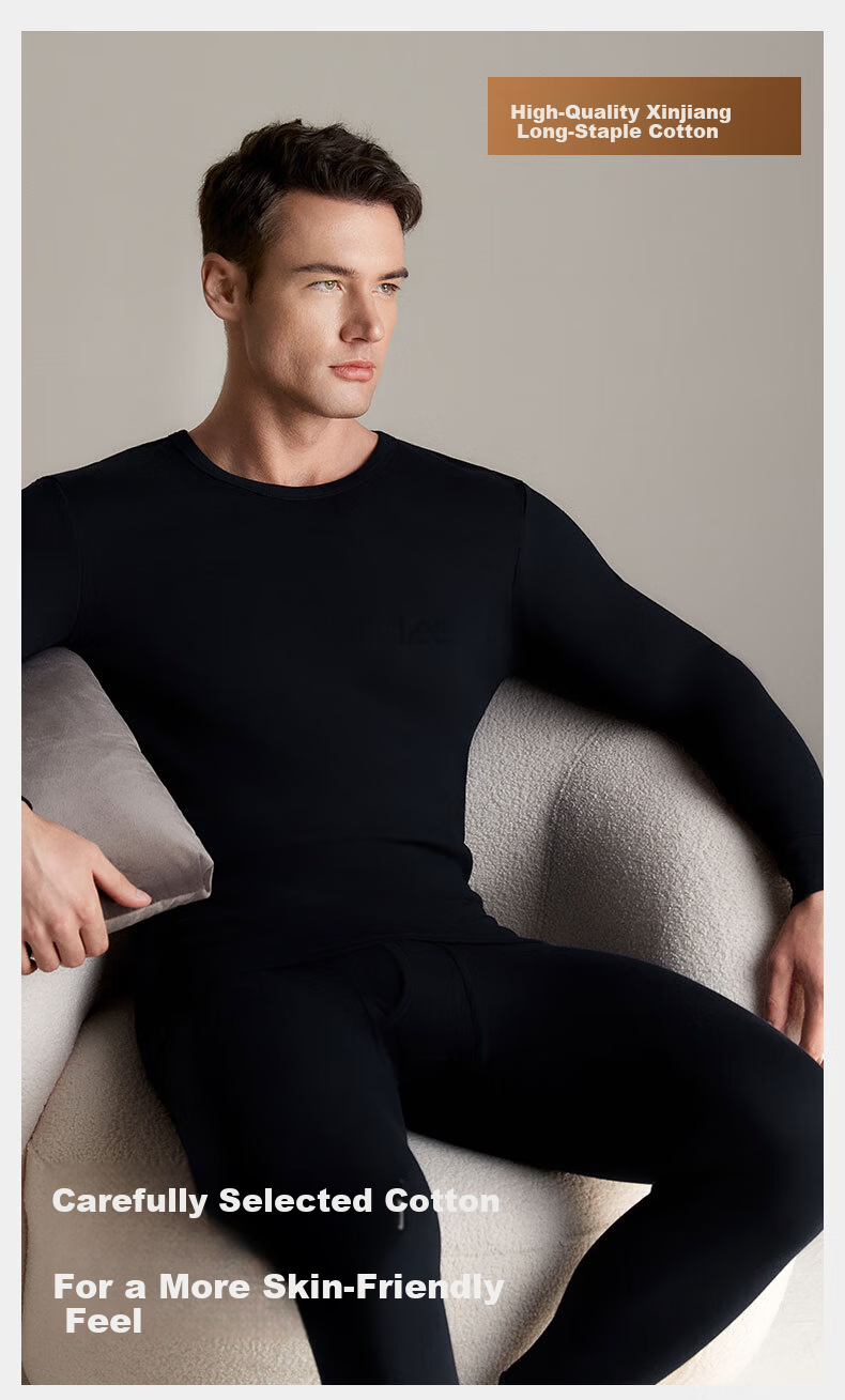 Lee Men's New Warm Set Pure Cotton Autumn Winter Thermal Underwear Windproof Base Layer Soft Heat-Retaining Innerwear 4
