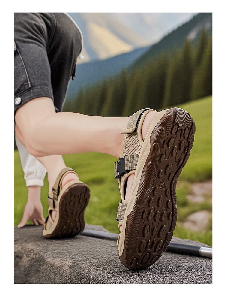 Warrior Men's Summer 2026 New Breathable Mesh Sandals Versatile Outdoor Closed-Toe Slippers Khaki Size 40 9