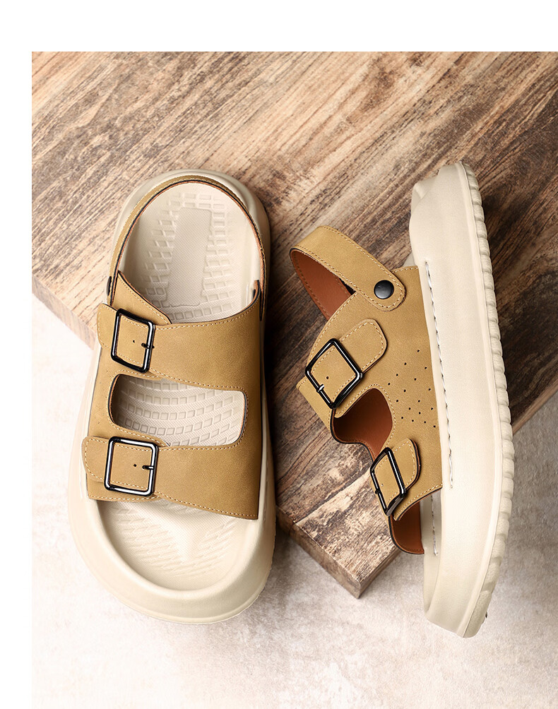 MEXICAN Spring Summer New Men's Leather Sandals Beach Shoes Dual-Wear Slippers Breathable Black Size 39 20