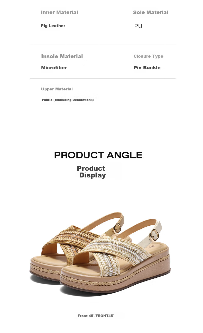 Belle Women's Woven Summer Platform Sandals Height Increasing Vacation Style B2640BL5 Apricot Size 36 11