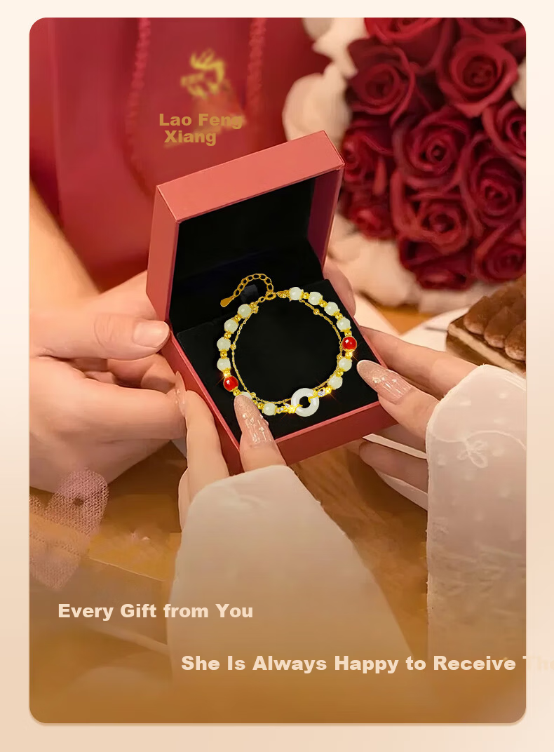 Lao Feng Xiang 2026 New Hetian Jade Ping An Kou Silver Bracelet for Women Birthday Anniversary Gift for Girlfriend Wife 7