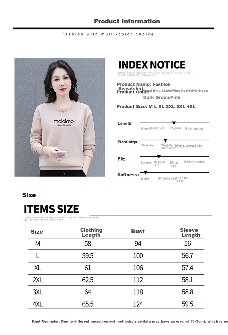 Woodpecker Women's Long Sleeve T-Shirt Autumn New Mid-Age Slim Fit Fashionable Base Sweatshirt Wine Red 4XL 5