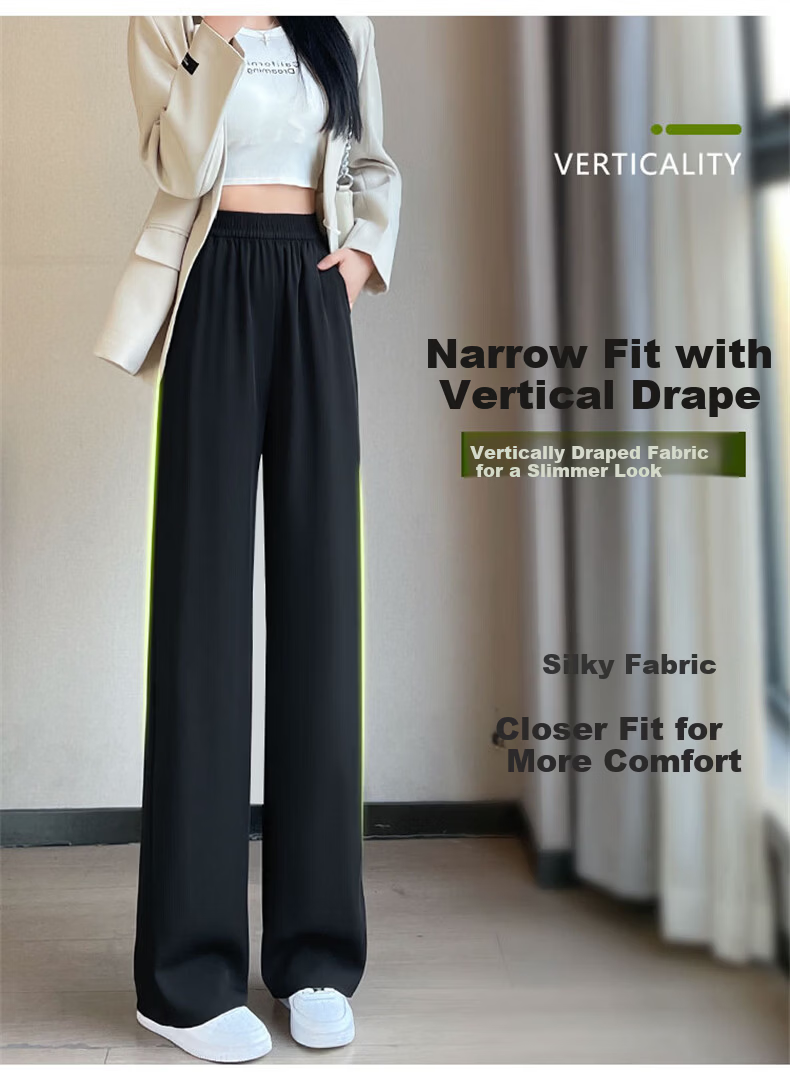 Langsha Elastic Waist Suit Pants Women Spring 2026 New Slim Straight High Waist Slimming Draped Casual Wide Leg Pants 2