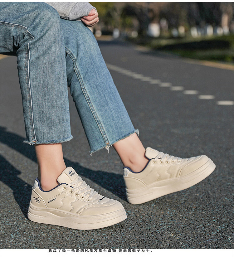 Warrior Women's Casual Sneakers Soft Thick Sole Commuter Sports Shoes WXY-Q551C Beige Deep Blue Size 39 6