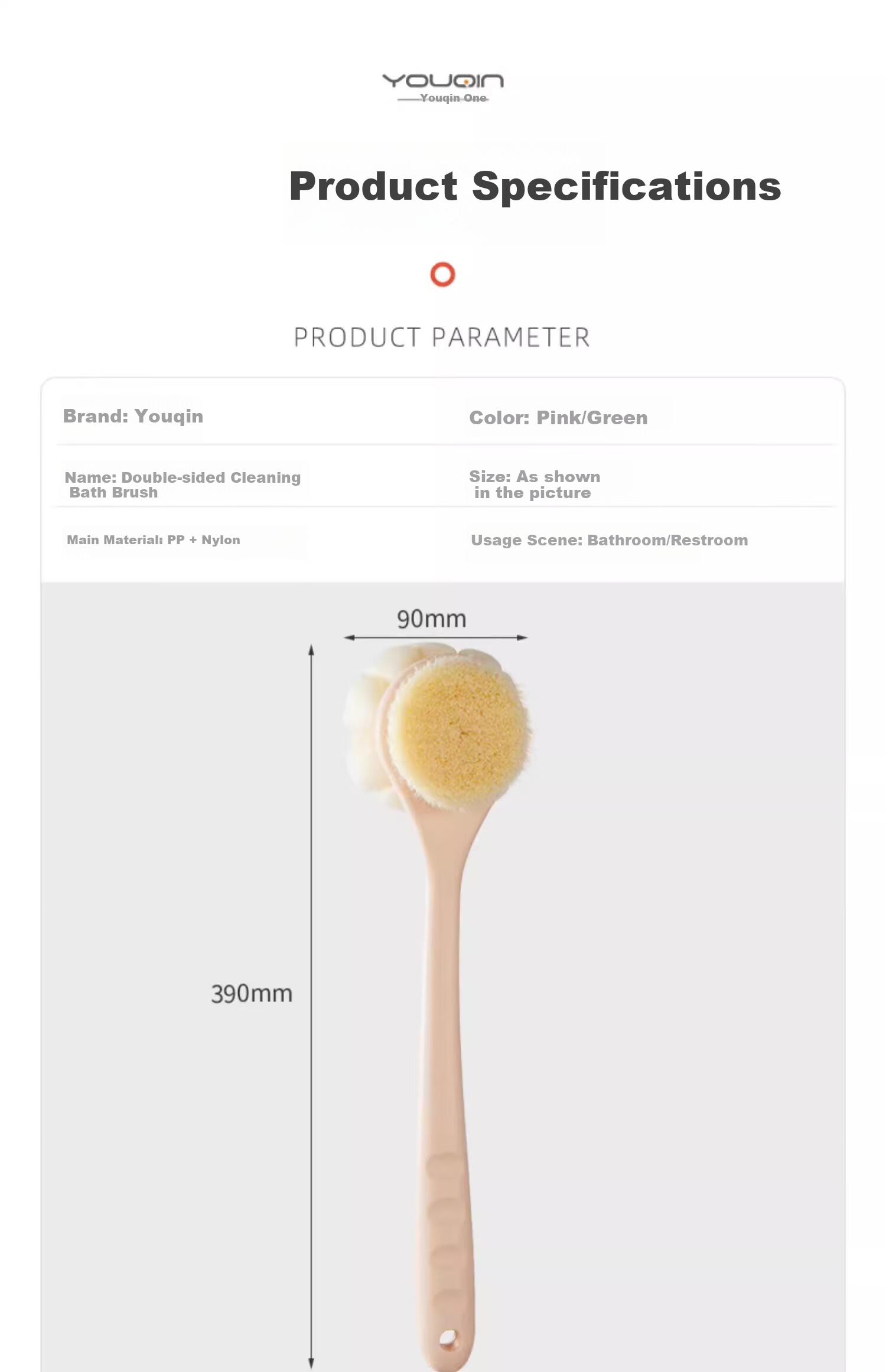 Youqin Long Handle Soft Bristle Double-Sided Bath Brush Exfoliating Scrub Brush Body Scrubber 16