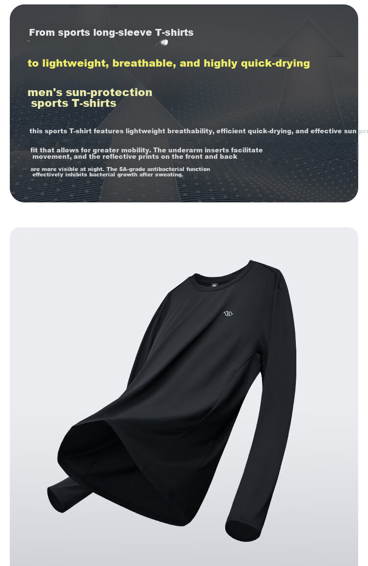 JD Jingzao Summer Men's Long Sleeve Sports T-Shirt Antibacterial Quick-Dry Base Layer Running Tee Glacier Blue 3XL 2
