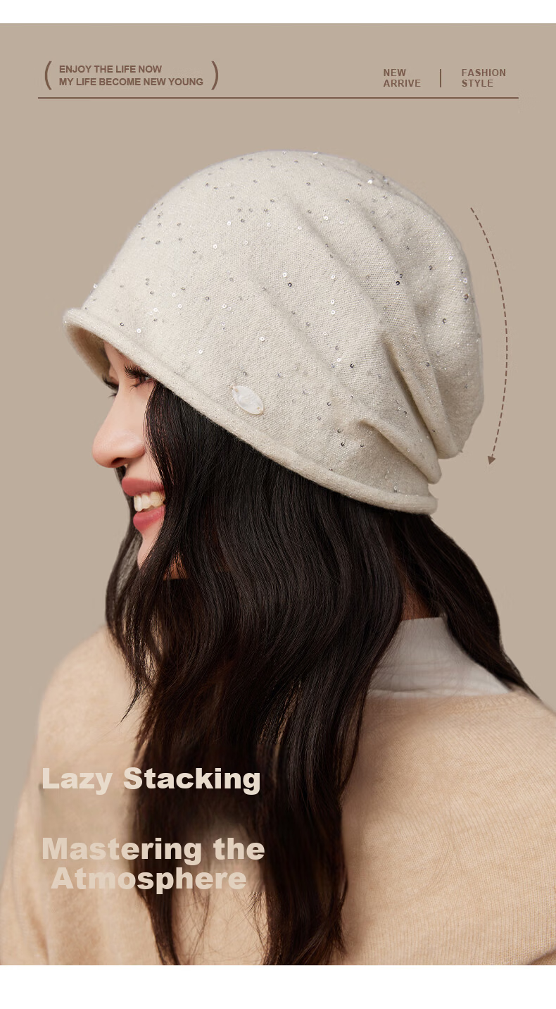 CACUSS Women's Spring Autumn Slouchy Thin Knit Beanie Large Head Circumference Woolen Hat Fashion Pullover Hat Gray 4