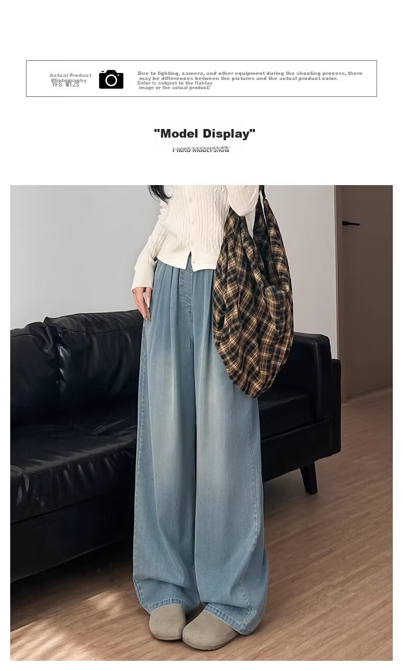 Langsha Tencel Women's Jeans Summer Thin 2026 New High-Waist Wide-Leg Ice Silk Cool Straight Pants for Petite 10
