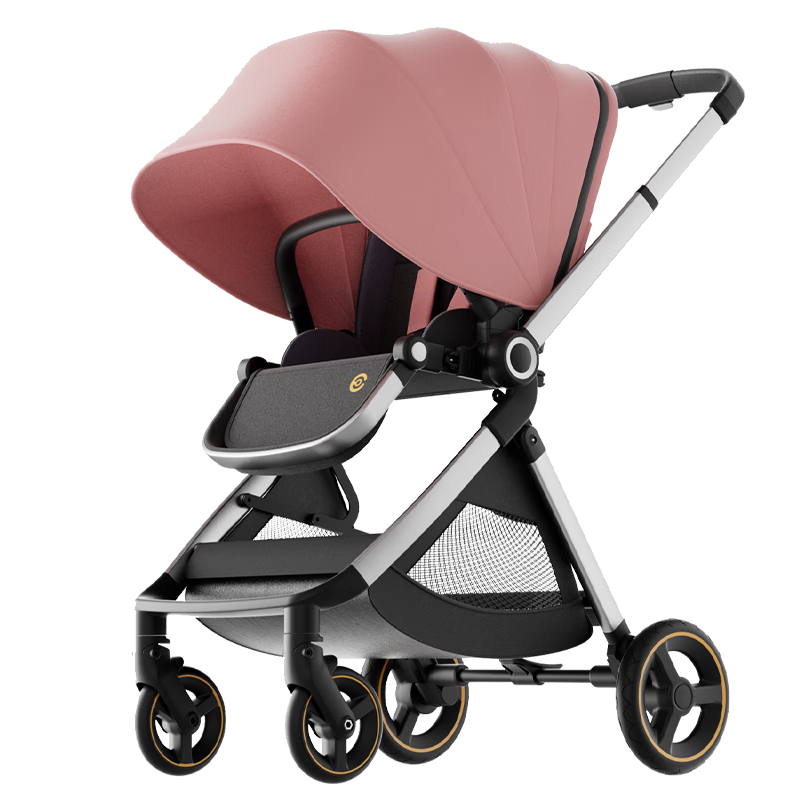 Elittile Stroller for Infants 0-3 Years Old, Foldable, Can Sit And Lie Down, Shock-Absorbing, High Landscape View, Perfect for Taking Babies Out, EMU European Version with Full Canopy And Red Seat