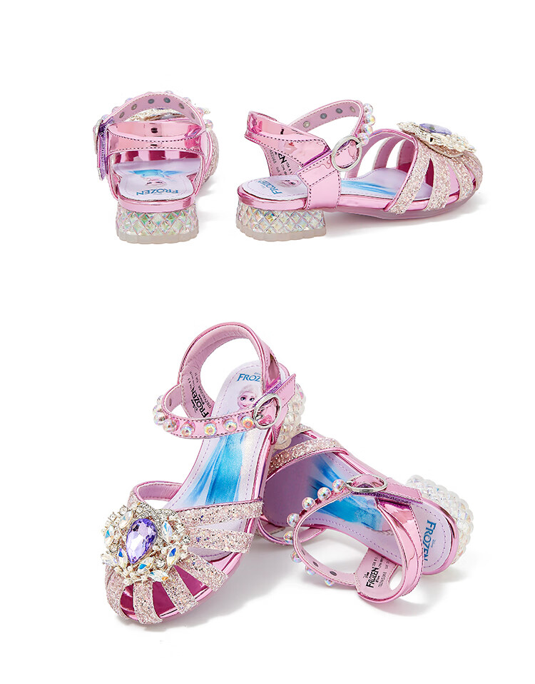 Disney Elsa Princess Girls Summer Sandals Crystal Shoes Fashion Performance Shoes Beige Size 32 13