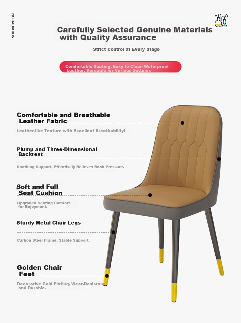 Fanshe Dining Chair with Backrest, Set of 4 Luxury Leather Dining Chairs for Home, Comfortable Long Sitting 2