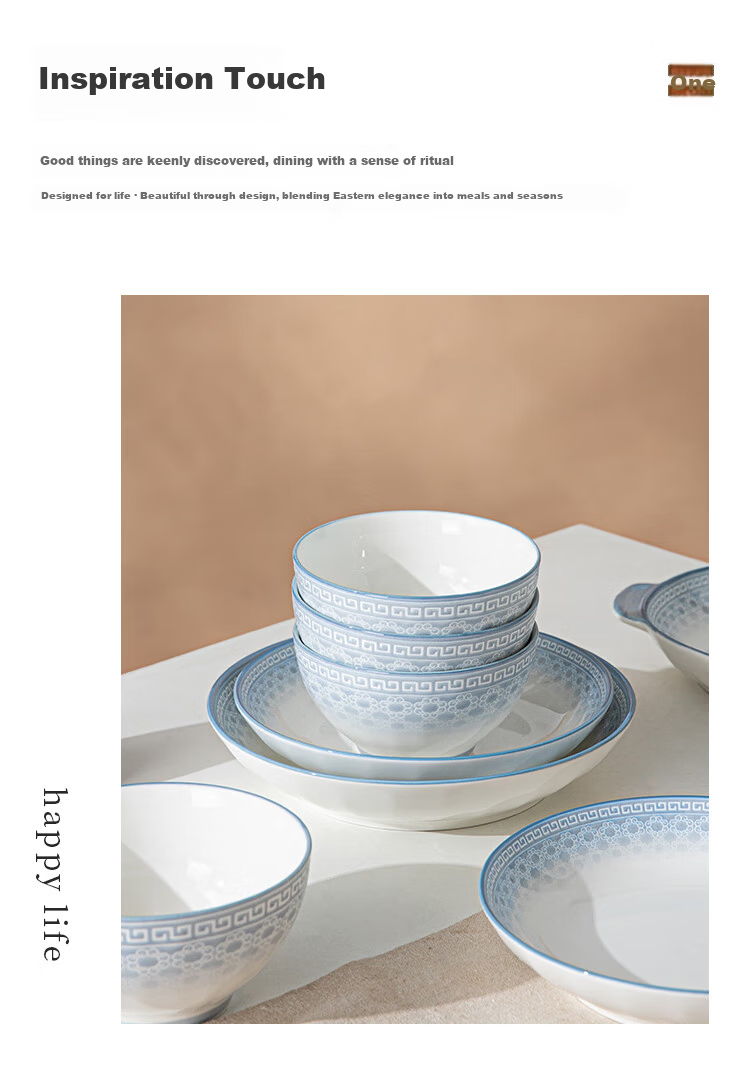 Liniyan Ceramic Rice Bowls 5-Inch Set of 4 Home Tableware Ink Blue Elegant Underglaze Color Embossed Bowl Set 6