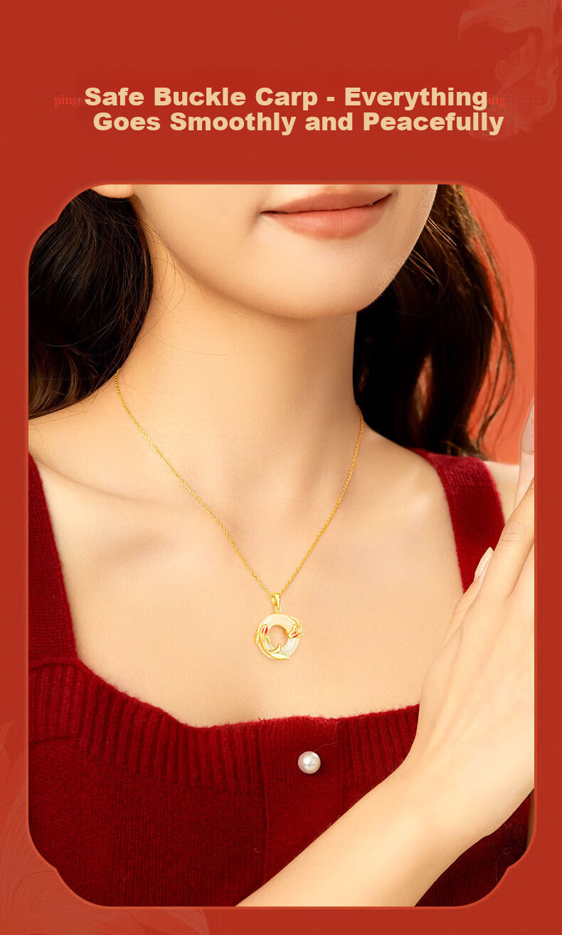 Zhenshang Silver China Gold Koi Fish Safety Buckle Silver Necklace Hetian Jade Pendant Women's Birthday Gift for Girlfriend Wife S925 8