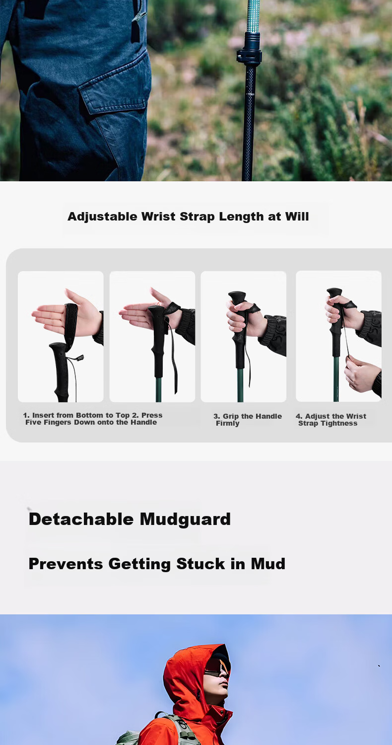 Yuanlin Trekking Pole Outdoor Hiking Lightweight Portable Telescopic Aluminum Alloy Walking Stick Self-Defense Cane Fairy Trail Green 9