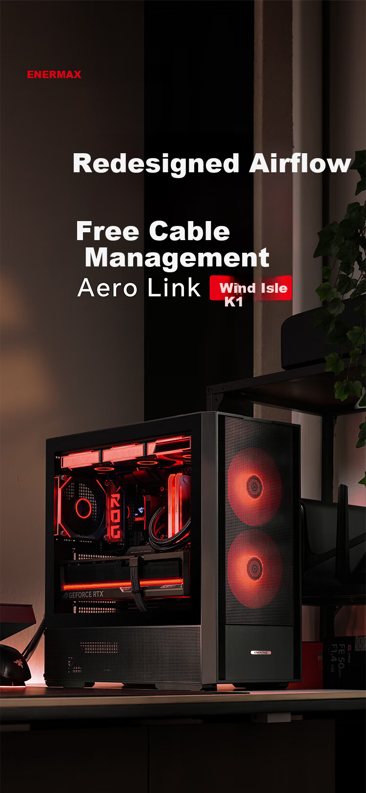 Enermax Desktop Computer Case Fengyu K1 Black Dual Airflow / Standard 2 x 14CM Fans / Standard GPU Support Bracket / Cable Management / ATX Motherboard Support 1