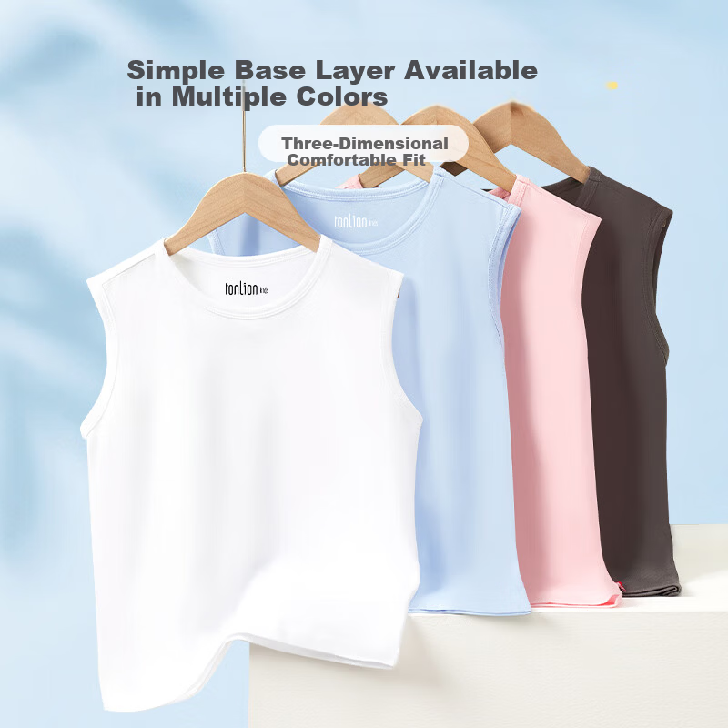 TonLion Boys' Summer Cotton Sweat-Absorbing Lightweight Breathable Sleeveless T-Shirt Starry Gray 140
