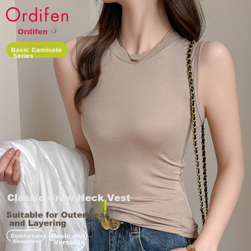 Audifine Women's Camisole Tank Top Wide Strap Sleeveless T-Shirt Khaki M Spring Summer Outerwear