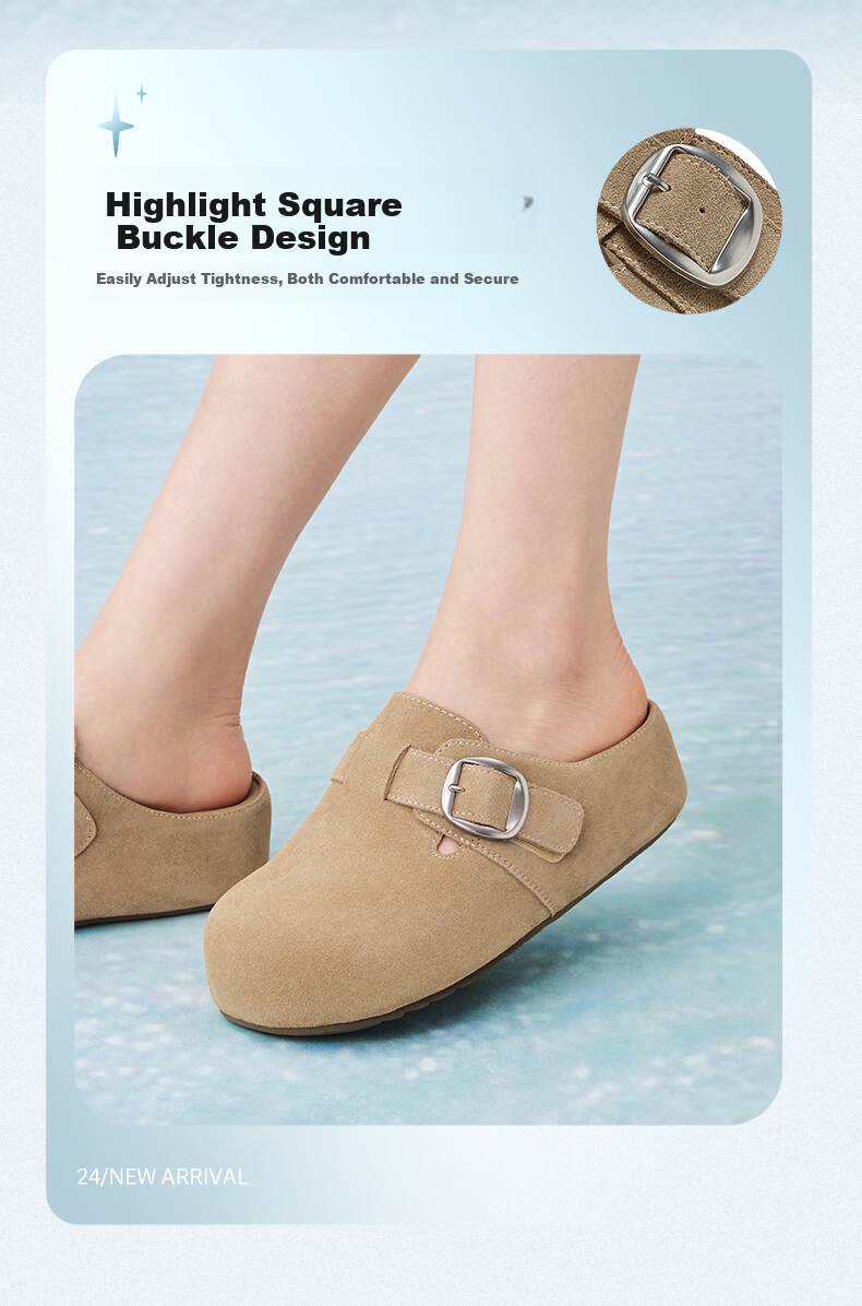 Basto Pistachio 2026 New Casual Closed-Toe Slip-On Thick-Soled Birkenstock Sandals, Women's Outdoor Slippers, Apricot Color, Thick Sole, Size 39 10