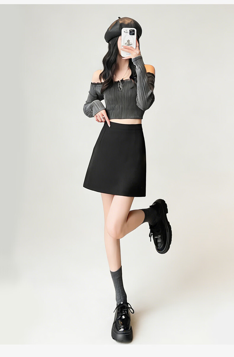 Xueqiman Women's Blazer Pencil Skirt 2026 Summer New High-Waist Slim Fit Petite A-Line Mini Skirt 15