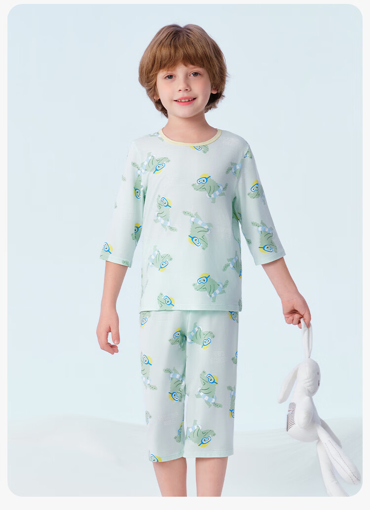 YEEHOO Children's Tencel Modal Boys' Pajamas, Kids' Summer Thin Short-Sleeve Sleepwear, Children's Loungewear, Size 140 21
