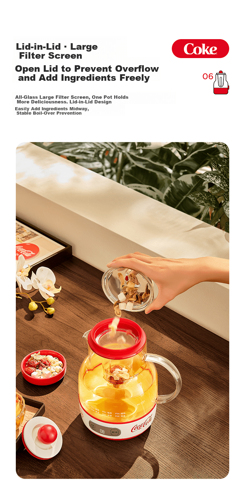 Coca-Cola 1.2L Automatic Health Pot Electric Kettle Tea Maker 24-Hour Constant Temperature Flower Tea Kettle A-YS02GW 6