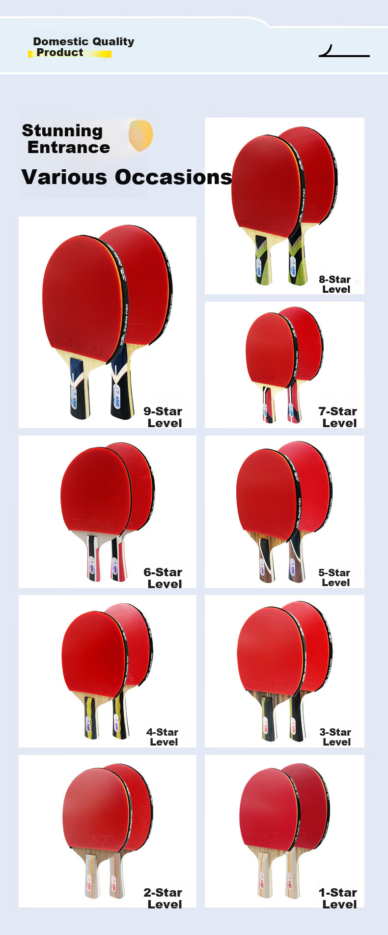 DOUBLE FISH Table Tennis Paddle King 8-Star Professional Competition Short and Long Handle Single Paddle Penhold and Shakehand Advanced 8-Star Shakehand Paddle 10
