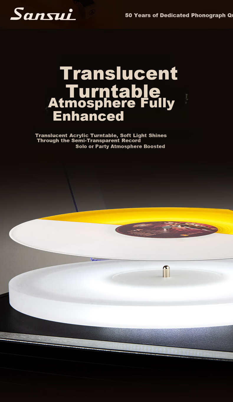 SANSUI Vintage Bluetooth Turntable with Ambient Light, Retro Vinyl Record Player, Integrated Phonograph, Luxury Home Audio Speaker, Birthday and Spring Festival Gift V19 8