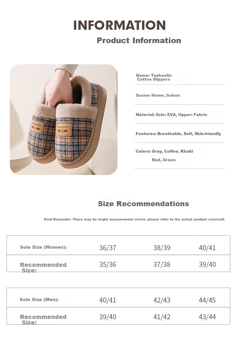 YUZHAOLIN Unisex Winter Retro Plush Warm Backed Cotton Slippers YR584 2