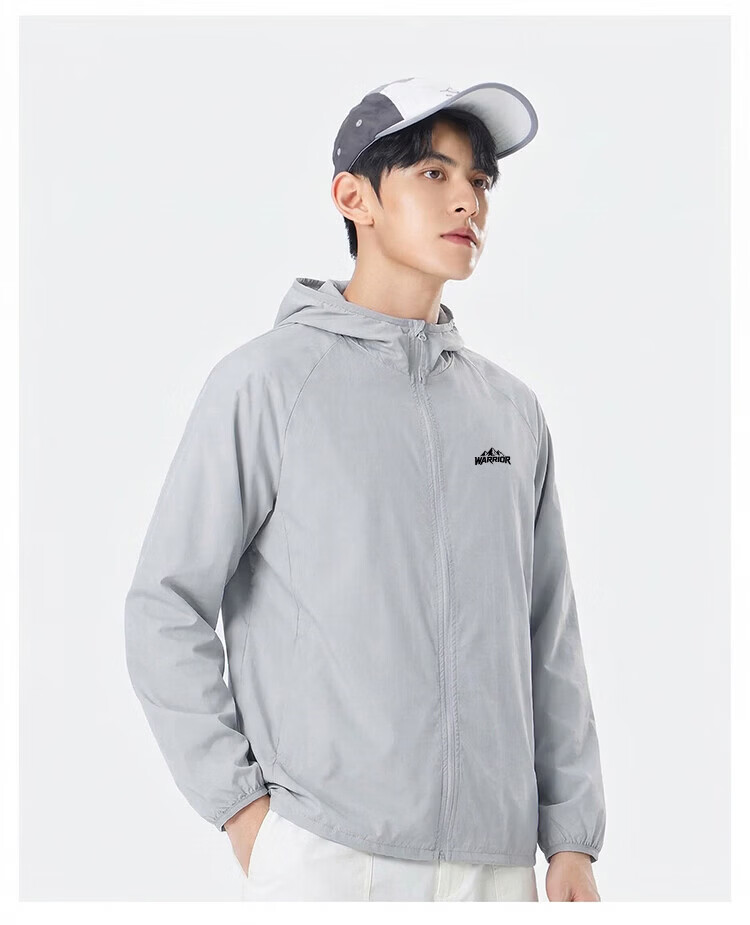 Warrior Men's Summer Sunscreen Jacket Ice Silk UV Protection Lightweight Breathable Fishing Skin Jacket Light Gray 3XL 4