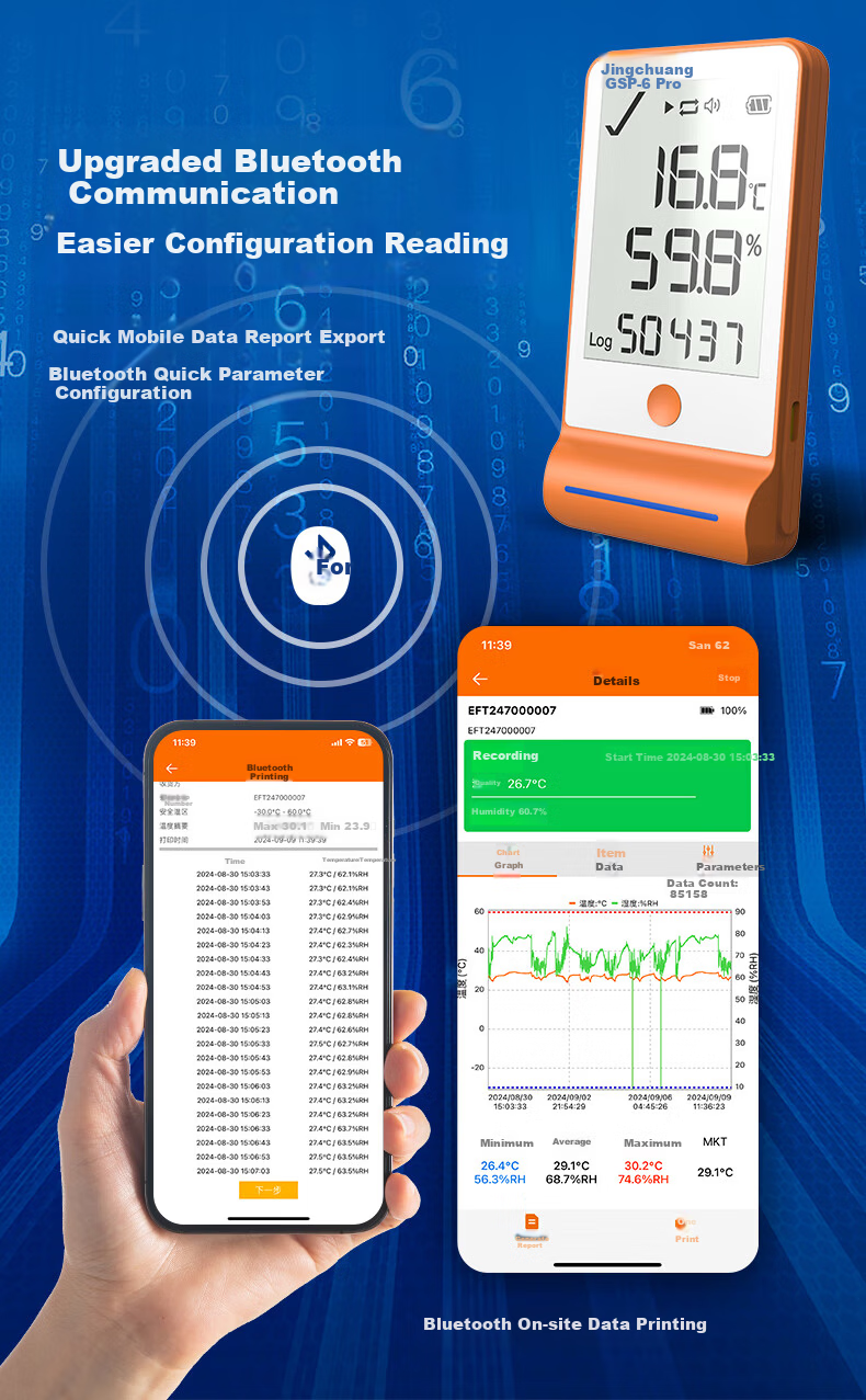 Elitech GSP-6pro High-Precision Temperature And Humidity Logger, Medical Refrigerator Magnetic Temperature And Humidity Meter, Mobile Phone Bluetooth Export 4