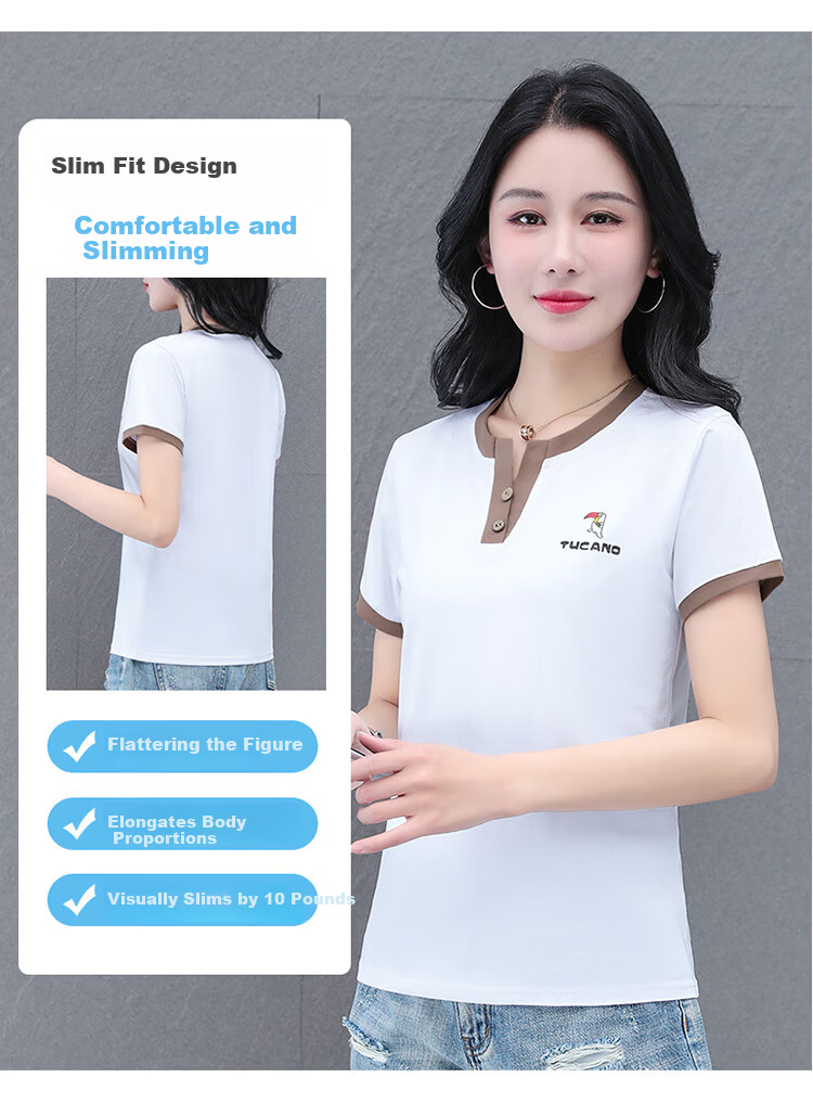 Woodpecker Pure Cotton Crew Neck Shoulder-Fit Short Sleeve T-Shirt for Women Summer New Slim Fit Black M 1